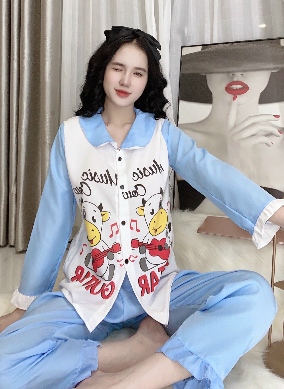 Set bộ pijama nữ quần dài tay ngắn freesize 54kg vải kate lụa
