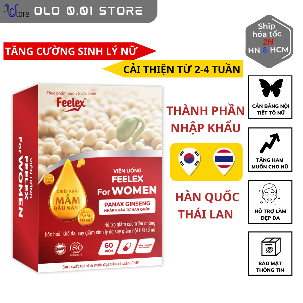Viên uống Feelex For Women hỗ trợ giảm các triệu chứng bốc hỏa,khô da, suy giảm sinh lý do suy giảm nội tiết tố nữ - 60v