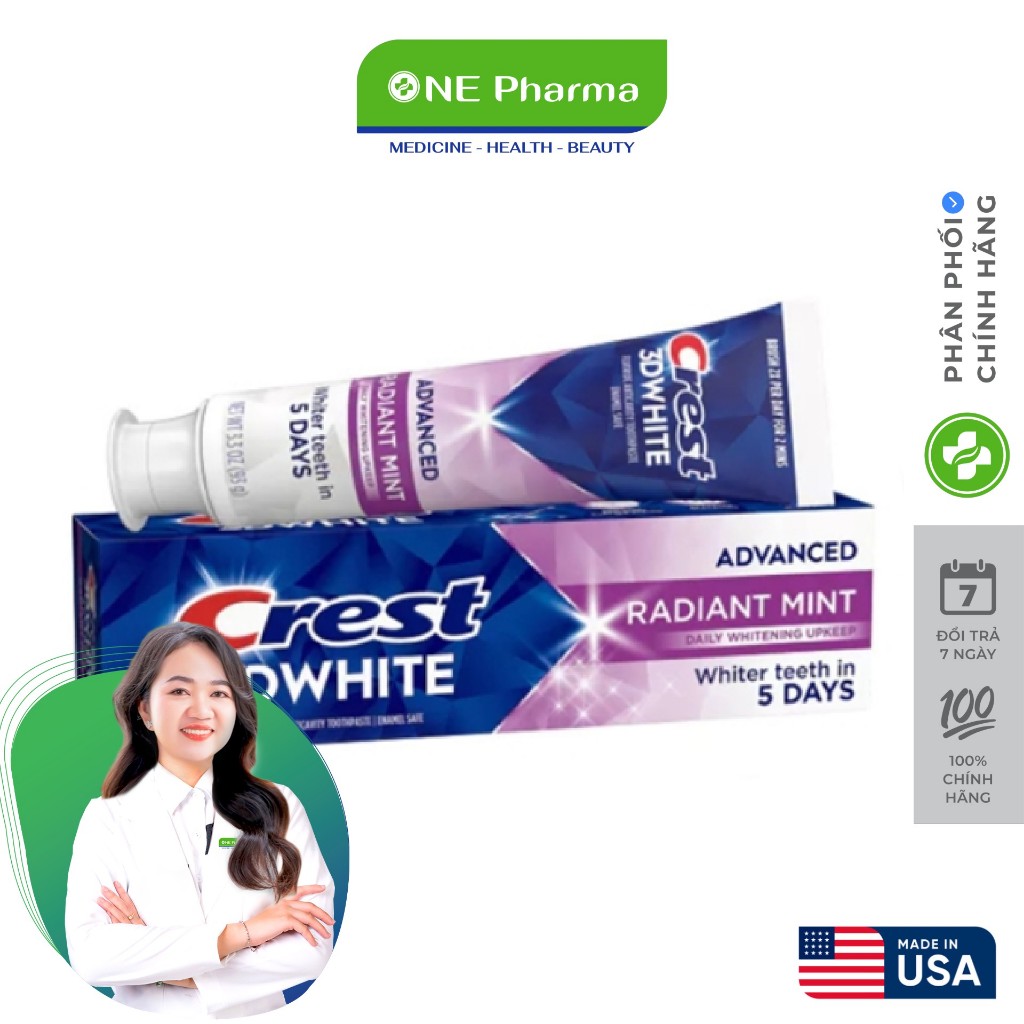 Kem Đánh Răng Crest 3D White Advaced Radiant Mint Trắng Sáng Vượt Trội - 93g