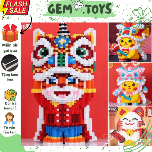 Hổ múa lân ,Pikachu lân, Gấu trúc lân-Decor, trưng bày, Quà tặng, Sưu tầm