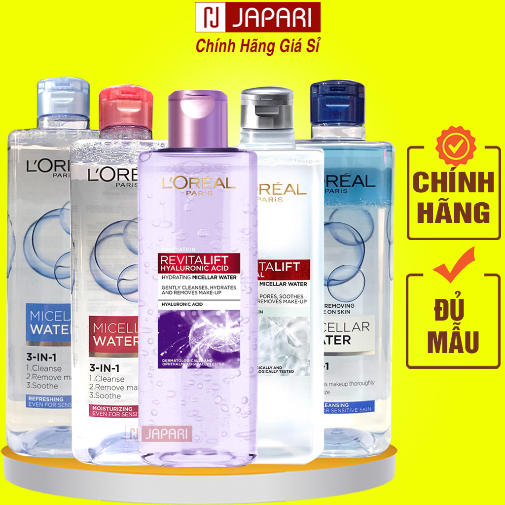 Nước Tây Trang Cho Da Dầu Mụn L'oreal Paris MICELLAR WATER REFRESHING 400ml XANH NHẠT Không Cồn - Nước Tẩy Trang Loreal CAO CẤP - Tẩy Trang L'oreal Thành Phần Combo Đồ Trang Điểm Makeup - Mỹ Phẩm Giá Sỉ JAPARI