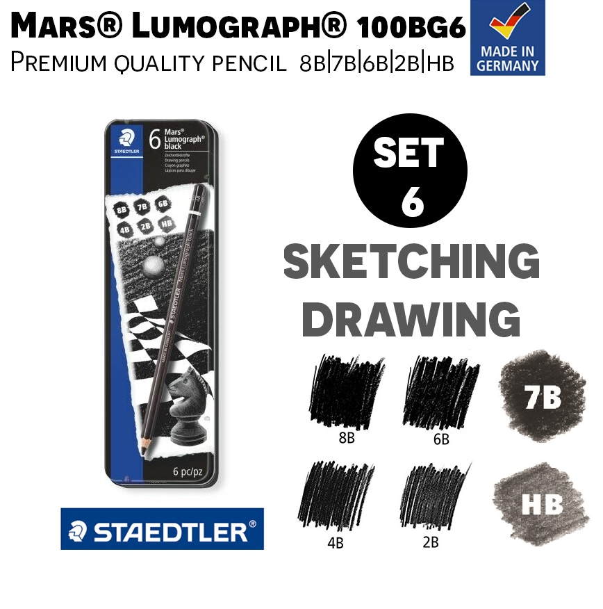 Hộp thiếc 6 bút chì đen phác thảo cao cấp STAEDTLER 100BG6 BLACK (HB,2B,4B,6B,7B,8B)