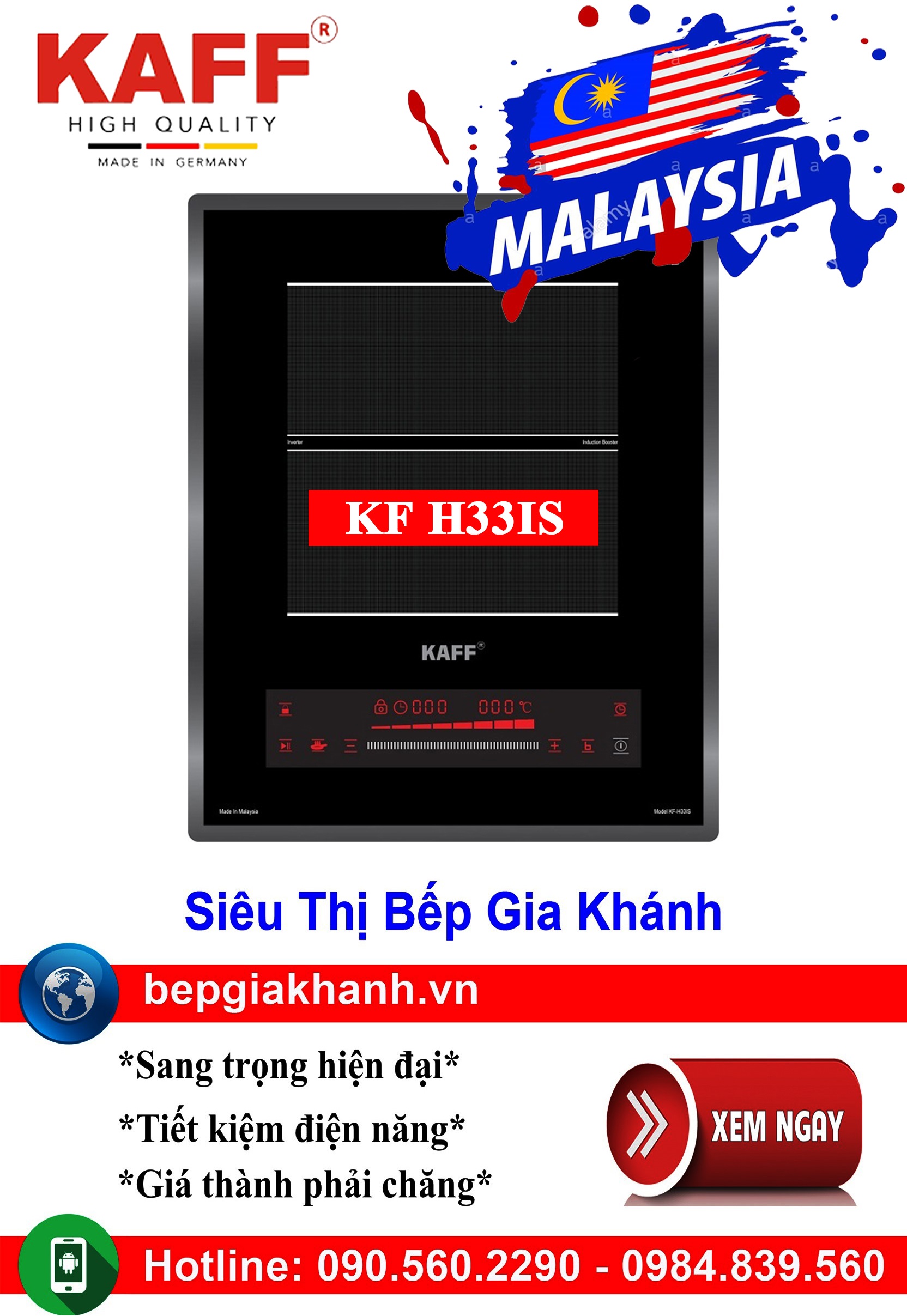 [HCM]Bếp từ đơn đặt âm Kaff KF H33IS nhập khẩu Malaysia, bếp từ, bếp điện từ, bếp từ đôi, bếp điện t