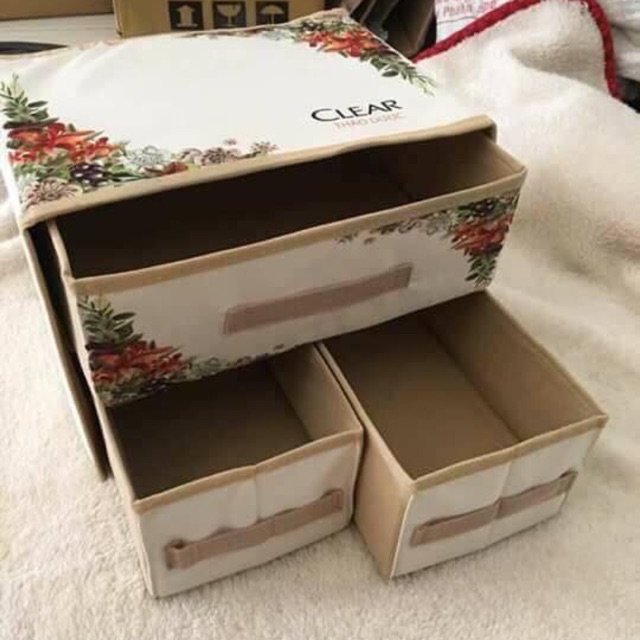 Tủ vải mini 2 tầng 3 ngăn quà tặng CLEAR VIETNAM - hộp vải đựng đồ lót tiện dụng