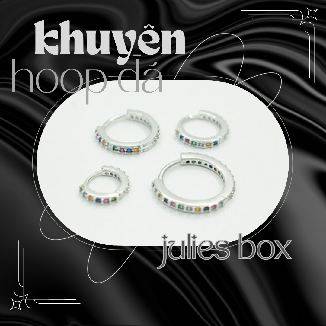   1 CHIẾC  Khuyên Tai HOOP Đá NHIỀU MÀU Tròn Xỏ Nam Nữ Hình Unisex Titanium Julies Box 66 Không Ngứa Không Gỉ Không Đen 