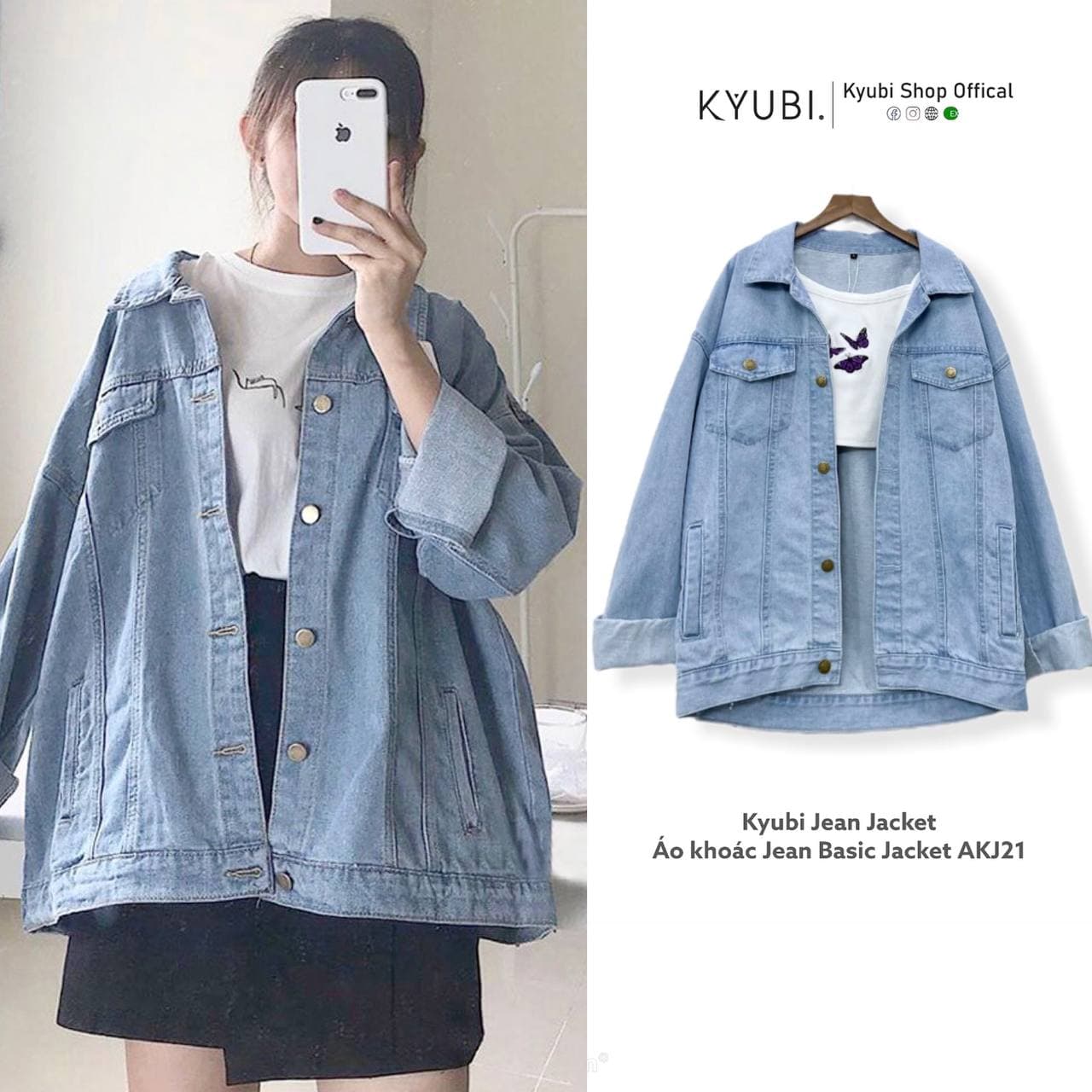 [VOUCHER 12%/149K] Áo khoác jean nữ ulzzang form rộng có túi trong tiện dụng [Nhiều Size] - Kyubi Jean Jacket AKJ21