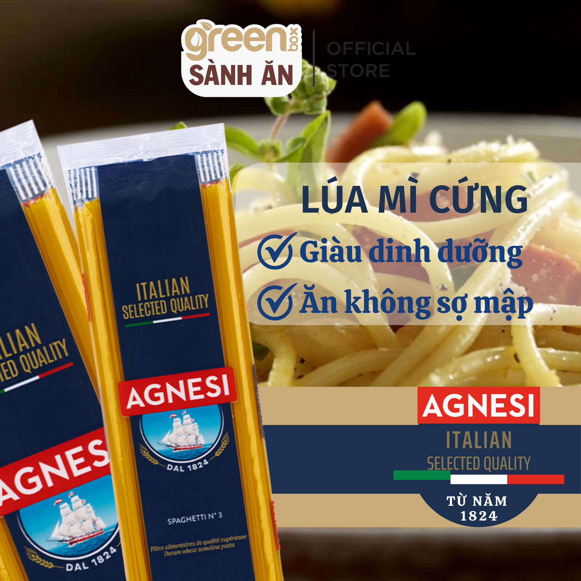 Mì ý sợi to Spaghetti làm từ lúa mì Semolina cao cấp Agnesi Ý 500g nấu ngon với sốt mì ý bò bằm Bolognese, mì ý cho bé
