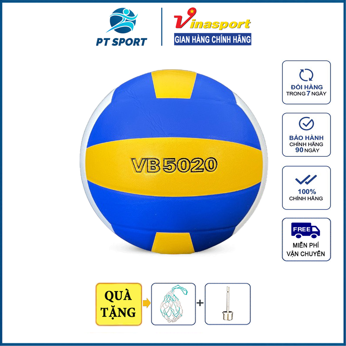 Banh bóng Chuyền Thăng Long VB5052 da PVC Chính Hãng giành cho tập luyện (tặng Kim Bơm + túi Lưới)