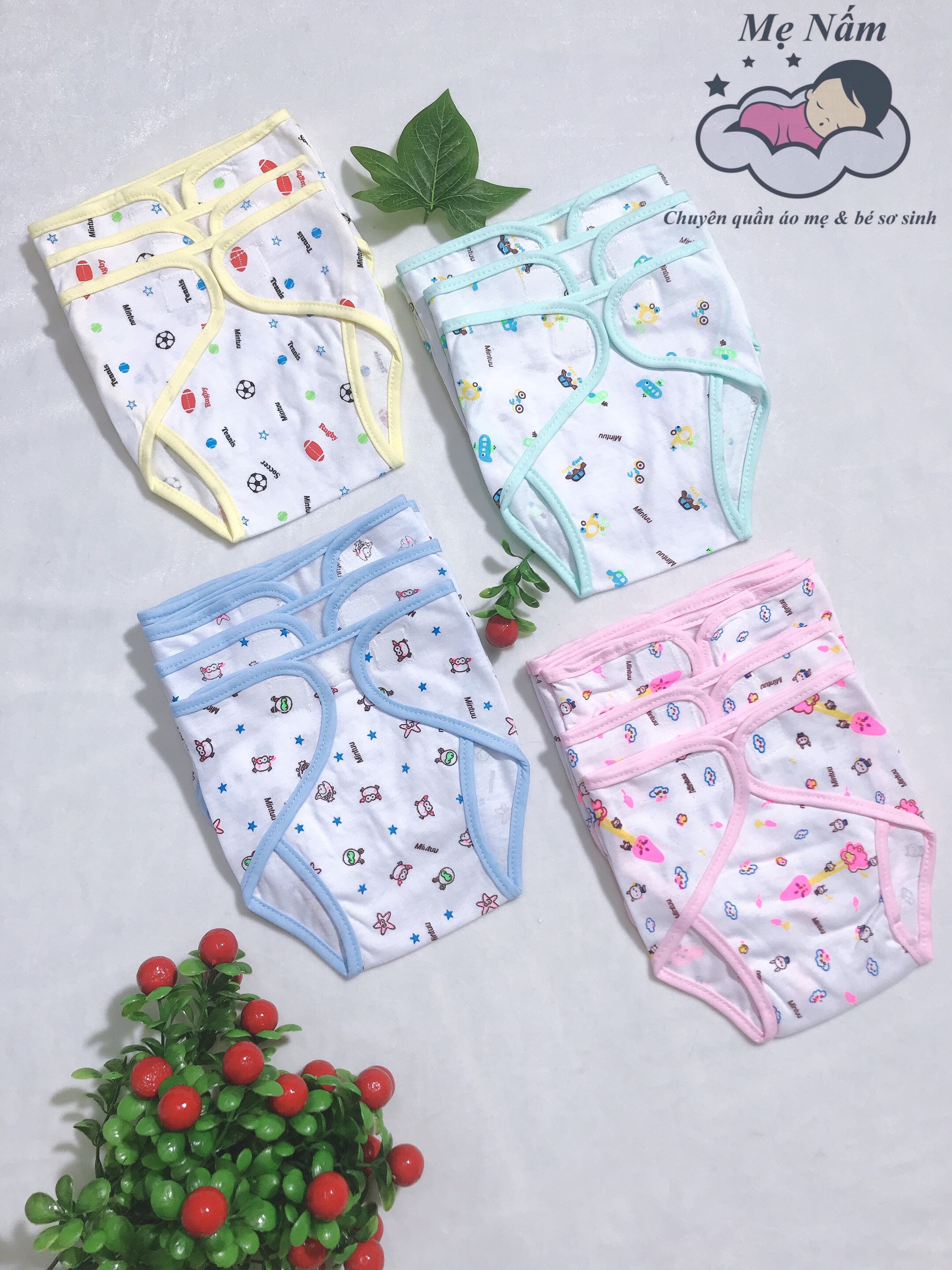 Set 5 tã vải dán /tã quần đóng bỉm sơ sinh mintuu
