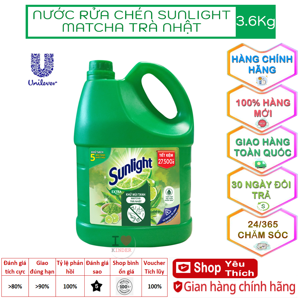 Nước rửa chén Sunlight Matcha Trà Nhật chai 3.6kg