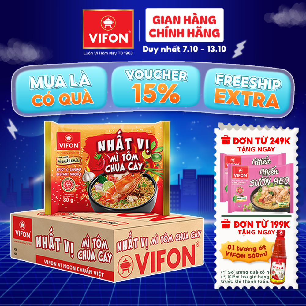 [VOUCHER 15%] Thùng 30 gói Mì Nhất Vị VIFON Tôm Chua Cay/Trộn Gà Phô Mai Cay 80gr/gói
