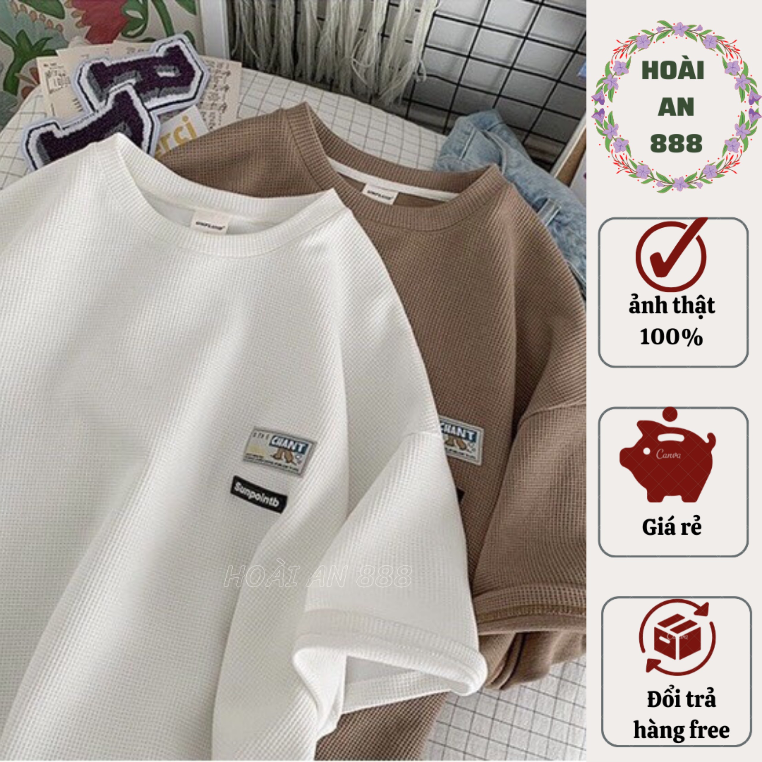 Áo thun cá tính trẻ trung, áo thun tay lỡ form rộng chất tổ ong, Áo thun nam nữ dáng basic mẫu áo logo đẹp