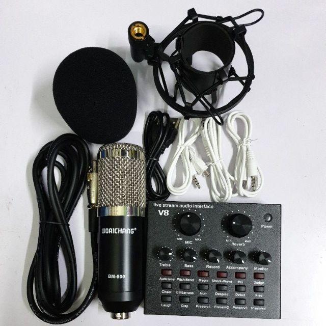Combo míc hát livestream thu âm karaoke online micro BM800 card v8