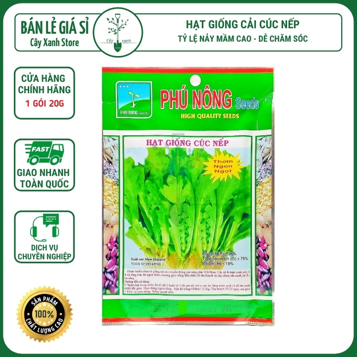 Hạt Giống Rau Cải Cúc Nếp, Tần Ô Lá Tròn 20Gr - Phú Nông Seeds | Cây Xanh Store Phân Phối Hạt Giống Rau Củ quả, Xơ Dừa Nén, Mùn Dừa Nén, Phân Bón Hữu Cơ Trồng Rau Sạch, Hoa Hồng, Hoa Mai, Cây Cảnh