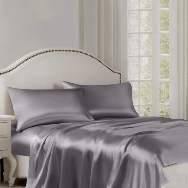 [HCM]Bộ Ga Gối Phi Lụa Cao Cấp 4 Món Lan Pham Bedding Màu Xám Ghi