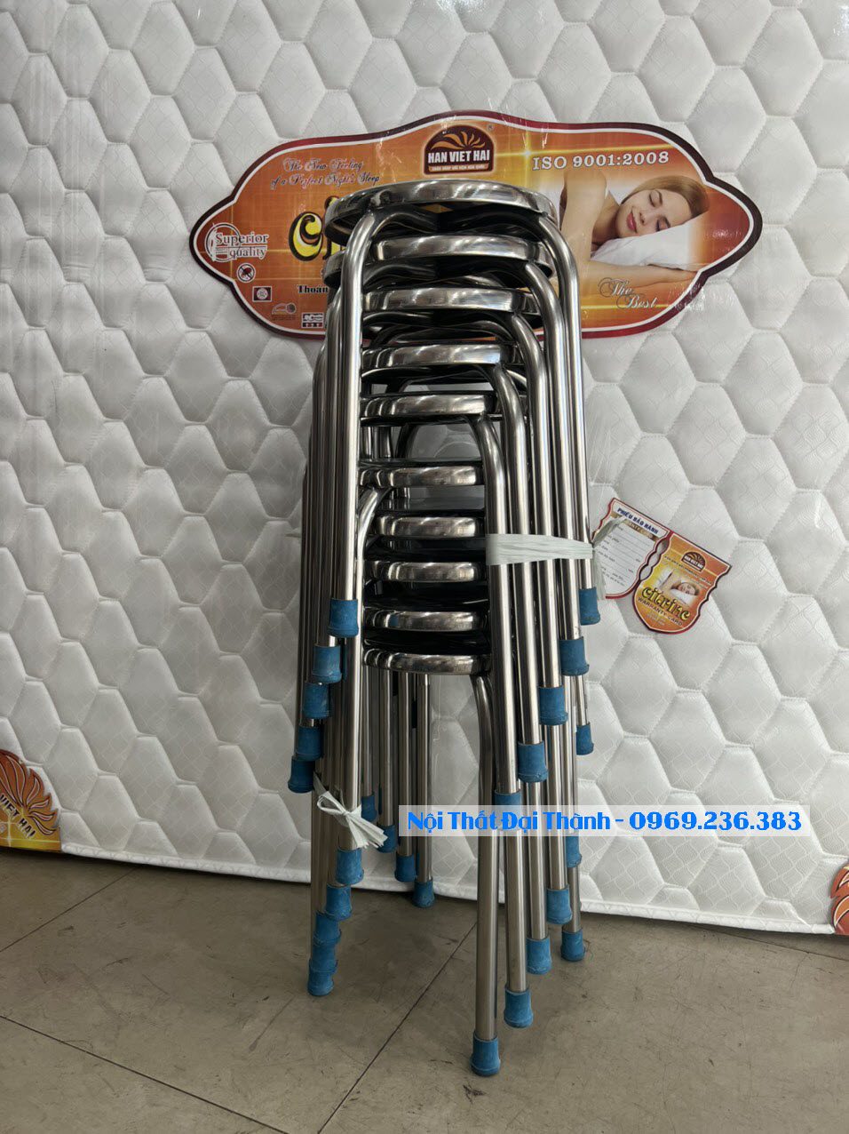 Ghế đẩu inox 304 chân cao Đại Thành loại cao cấp mẫu mới