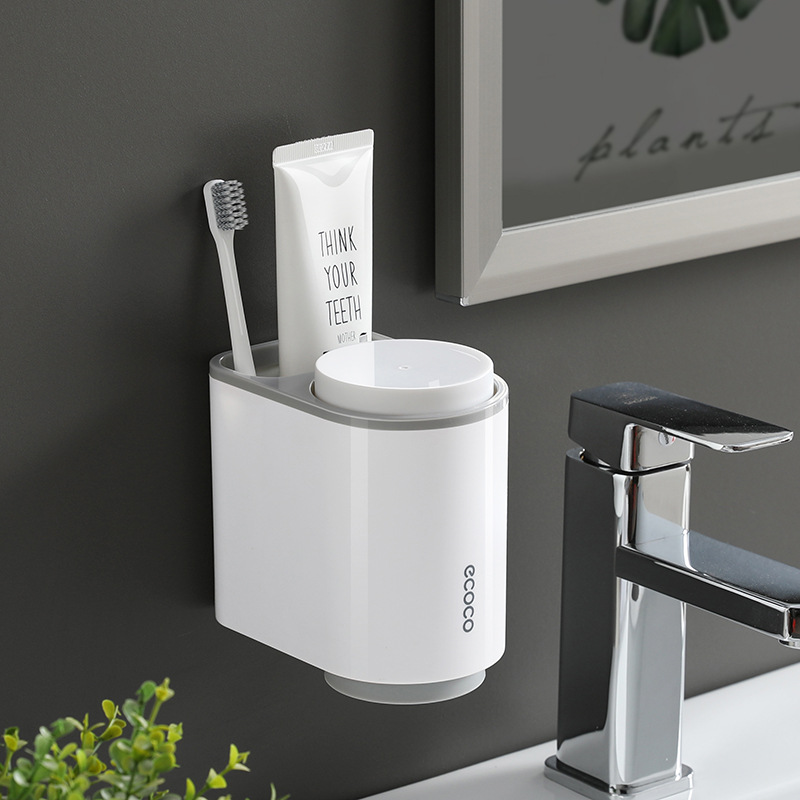 Giá đựng bàn chải kèm 2 cốc đánh răng Ecoco dán tường