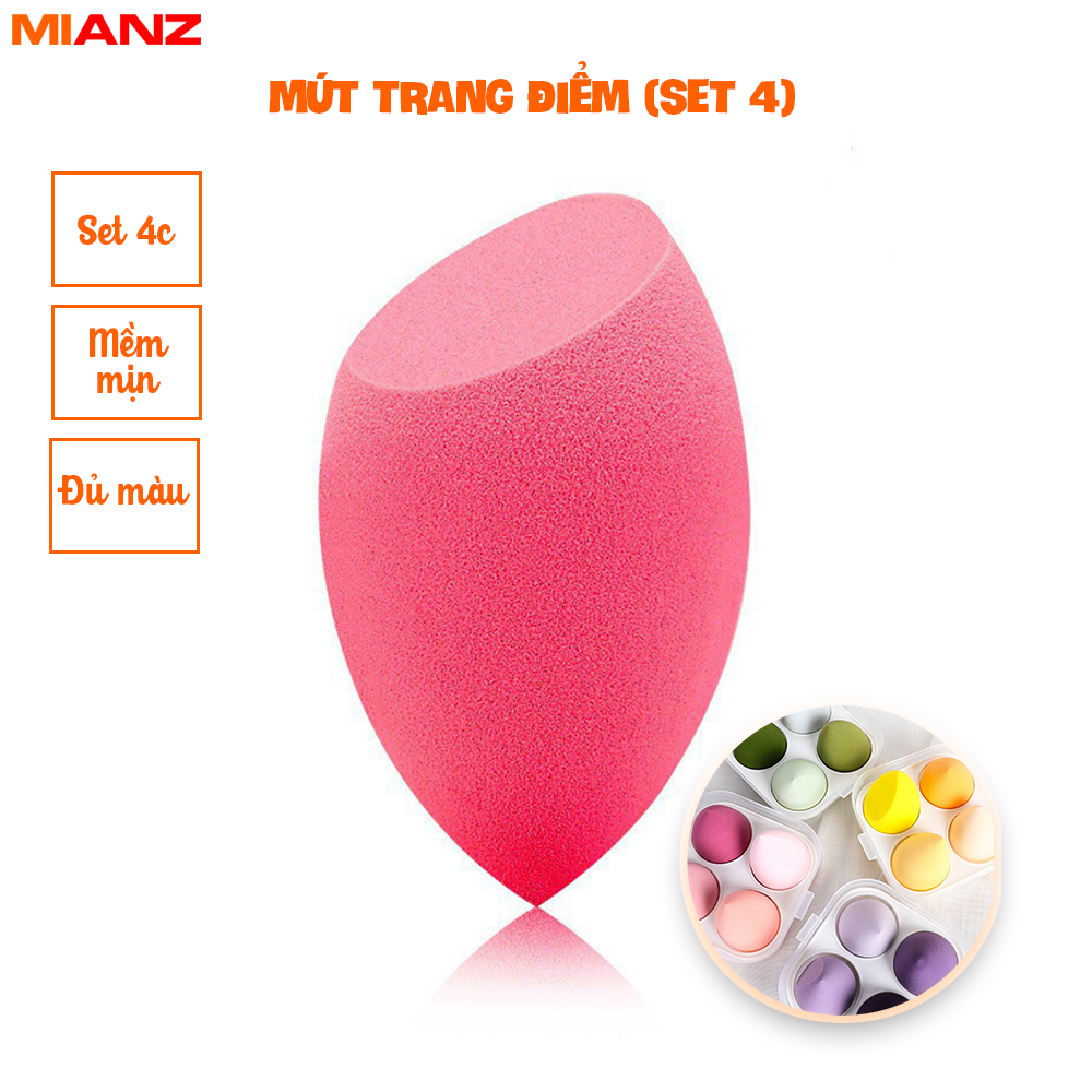 Bộ 4 mút tán trang điểm MIANZ không chứa Cao su mềm mịn dùng để tán kem nền phấn phủ hoặc phấn má hồng
