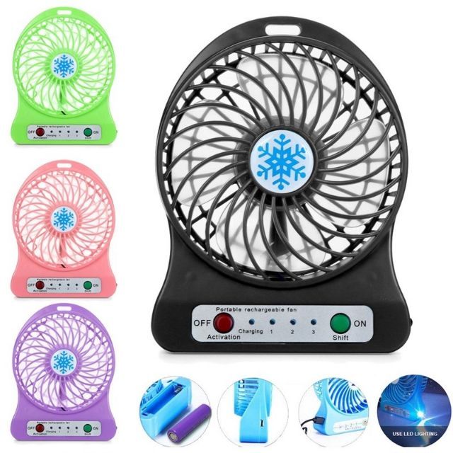 (Kèm Pin Và Dây Sạc) Quạt Mini Tích Điện Để Bàn 3 Chế Độ Gió, Quạt Mini Fan Để Bàn, Siêu Mát, Siêu Khỏe - Được Chọn Màu