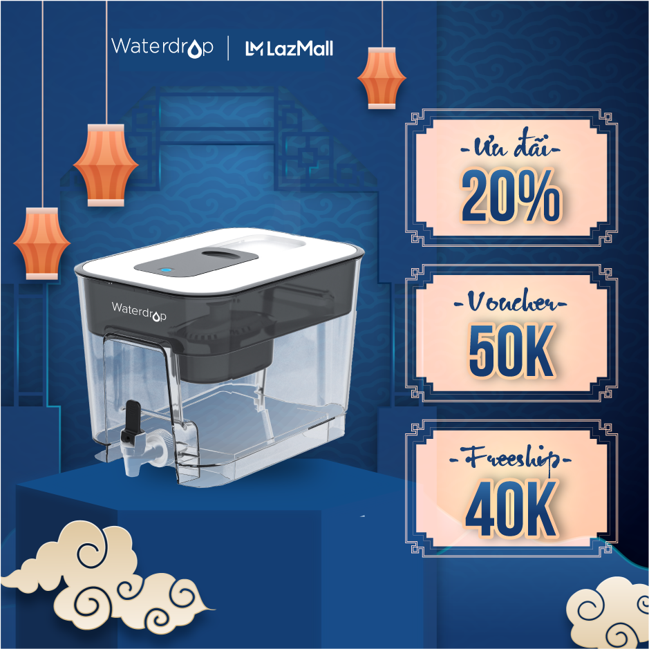Bình lọc nước tại vòi để bàn, lọc nước uống trực tiếp cho gia đình 9L Waterdrop WD-WFD-22L - Hàng Chính Hãng