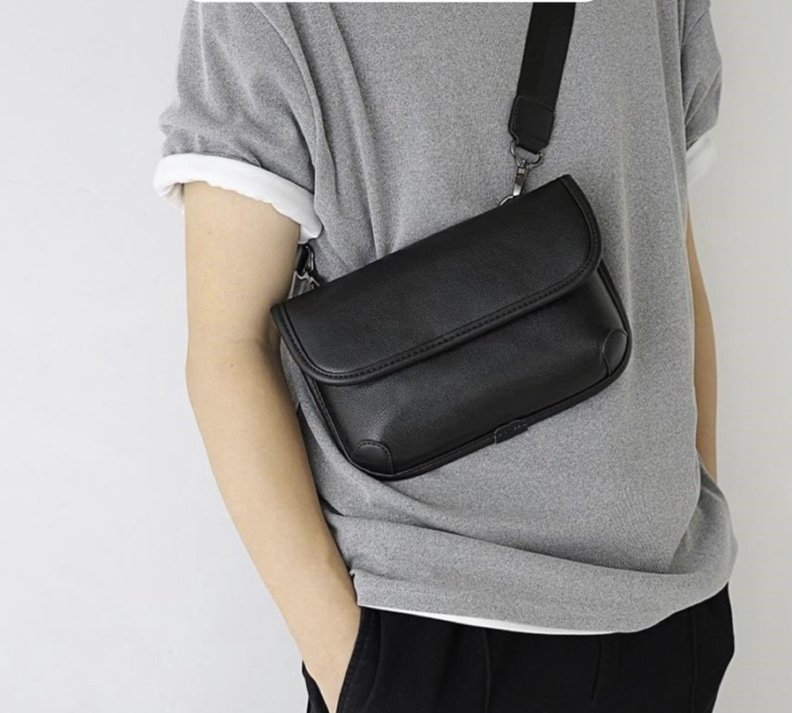 Túi đeo chéo nam nữ da mềm, Túi da Unisex đeo chéo cao cấp giữ phom xu hướng trẻ trung (Đen) NB1