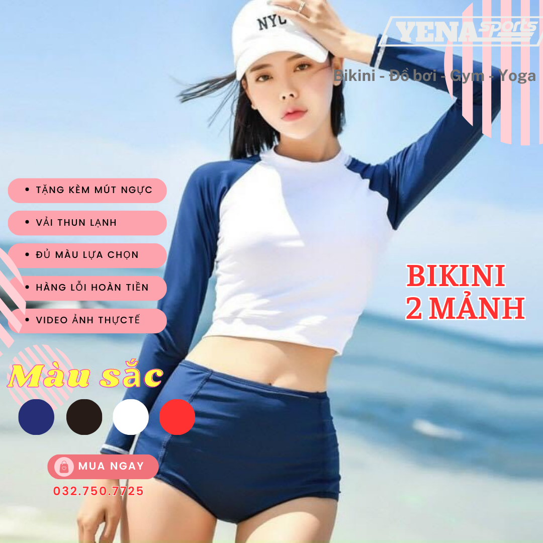 [FREESHIP + HOÀN TIỀN 50K] Đồ Bơi Nữ Bikini 2 Mảnh Kín Đáo Tay dài quần đùi freesize dưới 55kg Đi Biển Tặng Kèm Mút Lót Ngực Cực xinh phong cách Hàn Quốc đi biển QP003