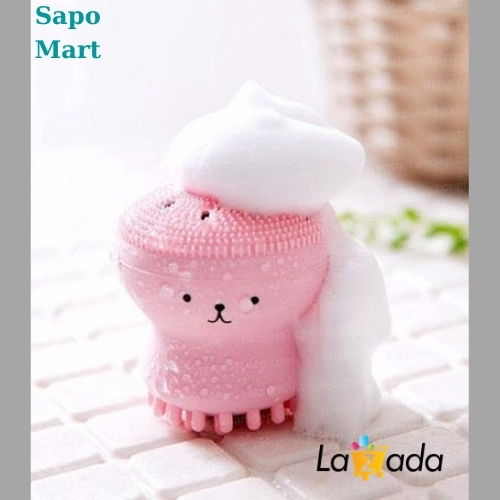 Miếng rửa mặt massage, Miếng rửa mặt bạch tuộc Hàn Quốc BT19, Miếng rửa mặt tạo bọt hình bạch tuộc silicon siêu dai mềm