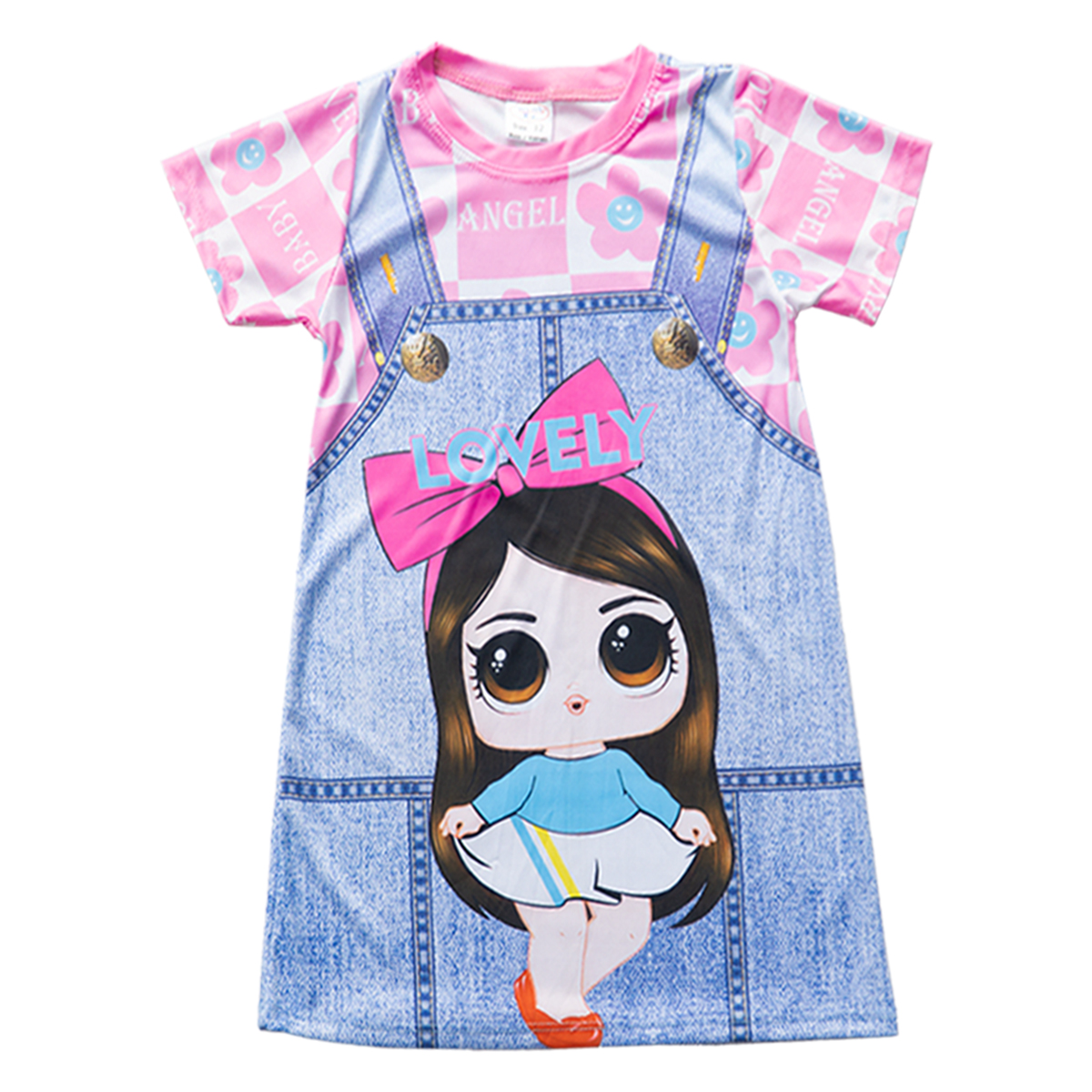 Đầm bé gái đầm giả yếm jean in 3d vải thun lạnh co dãn đàn hồi tốt cho bé từ 8kg - 24kg _T4T