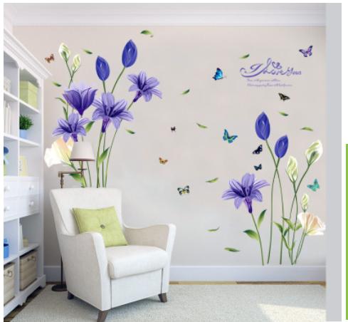 Combo decal dán tường Hoa ly tím+Hoa ly trắng - CB090
