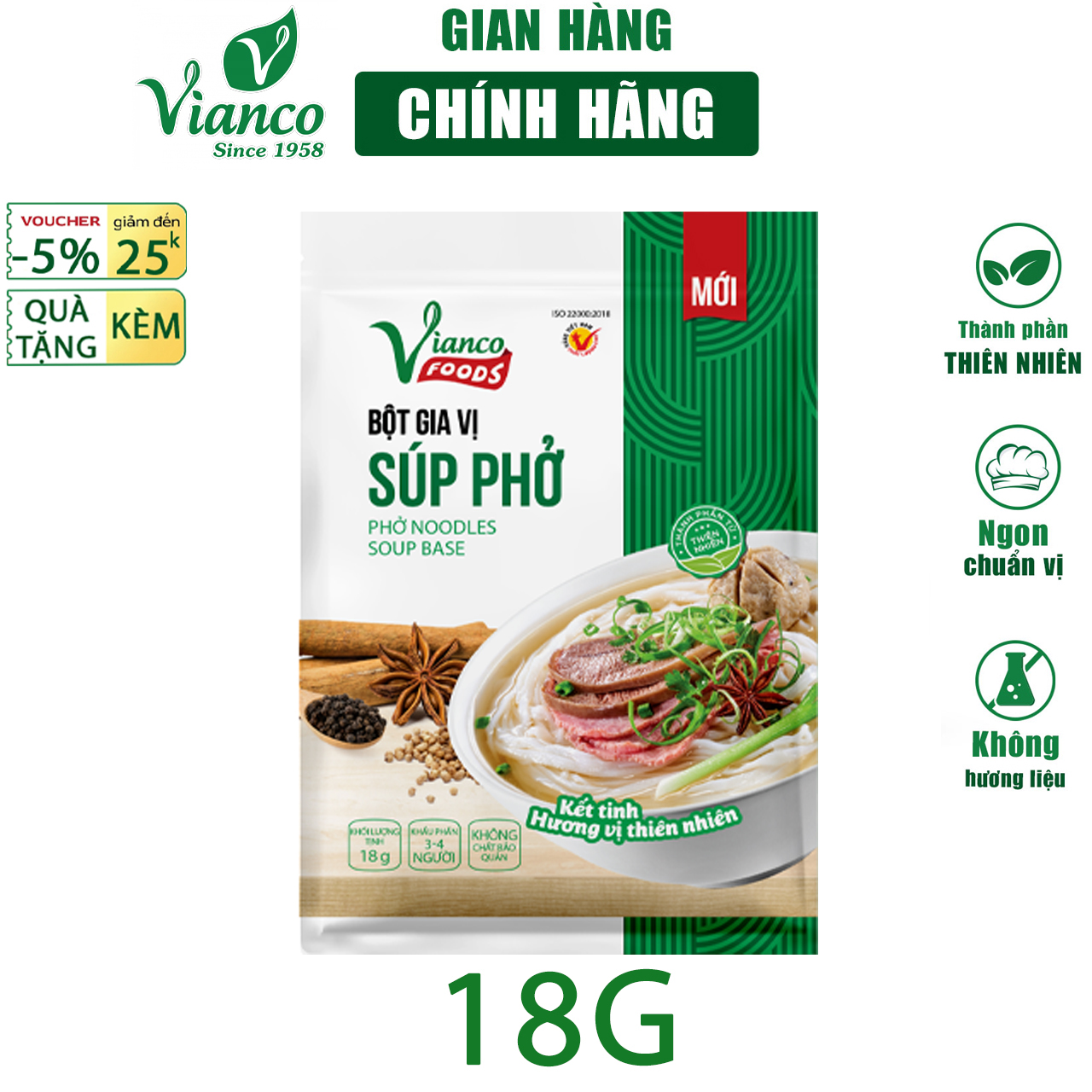 Gia vị nấu Phở Bò Phở Gà Phở Chay Vianco gói 18g gia vị nêm sẵn chuẩn vị không cần nêm nếm - Gia vị  Việt Ấn