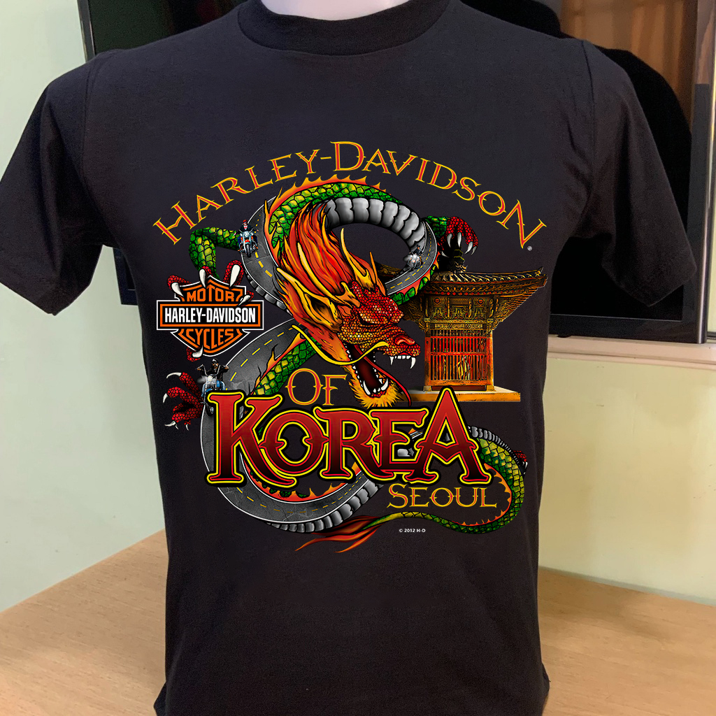 Harley T-shirt Harley T-shirt Harley-Davidson Rồng Cotton Crew Áo thun Cổ T-shirt Thời trang Nam