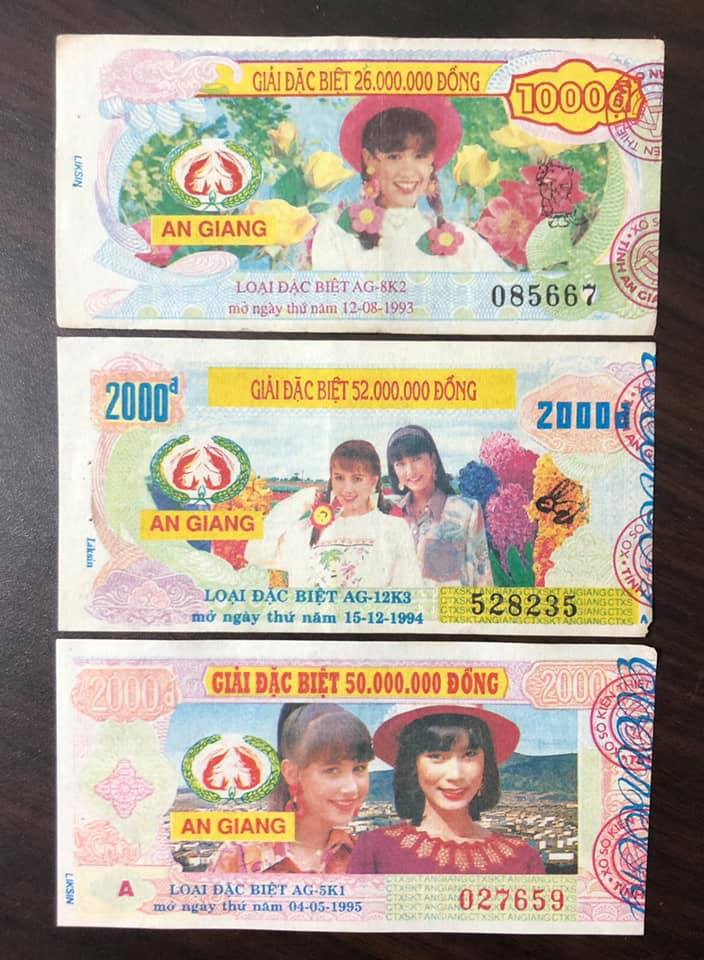 Combo 3 tờ vé số tỉnh An Giang 1993, 1994, 1995 sưu tầm