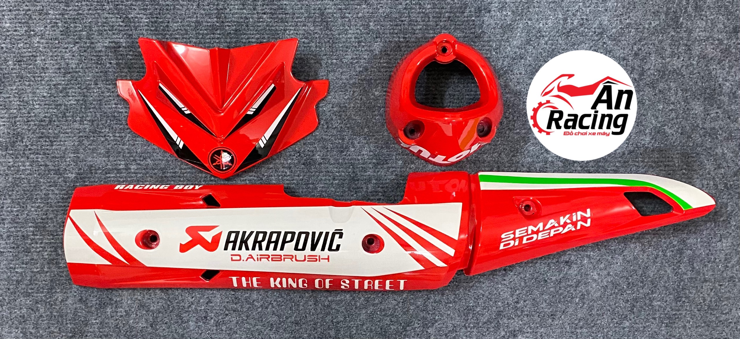 Compo 2 món bộ ốp pô có mão sừng exciter 150 đỏ trắng