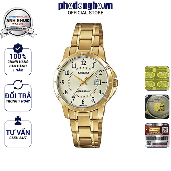 Đồng hồ nữ dây kim loại casio anh khuê ltp-v004g-9budf
