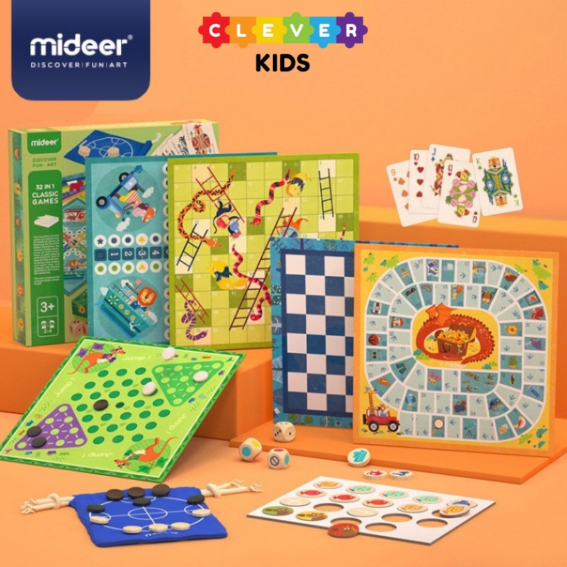 Bộ trò chơi các loại cờ cổ điển mideer classic games 32 in 1, đồ chơi trí tuệ dành cho bé từ 3+ tuổi - cleverkids