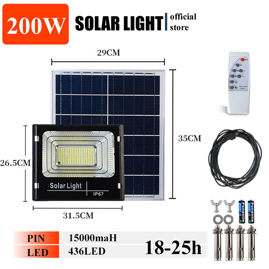 Đèn pha led năng lượng mặt trời công suất 200w vỏ nhôm 436led có điều khiển