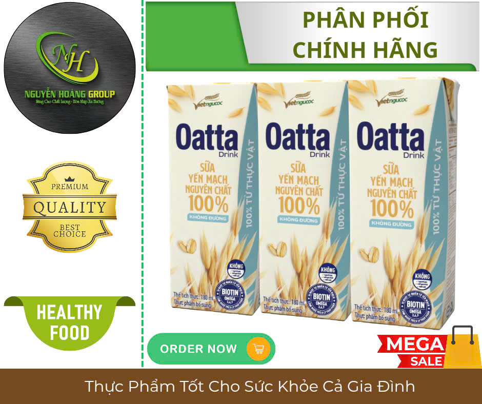 LỐC 3 HỘP - OATTA Drink -Sữa yến mạch nguyên chất 100% không đường 180ml