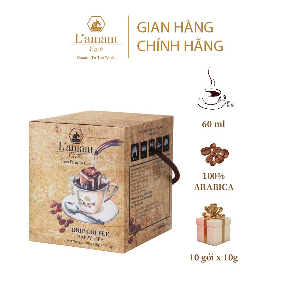 Cà phê túi lọc L’amant Happy Life - L’amant Happy Life Drip Coffee (Hộp 10 gói x 10gr)