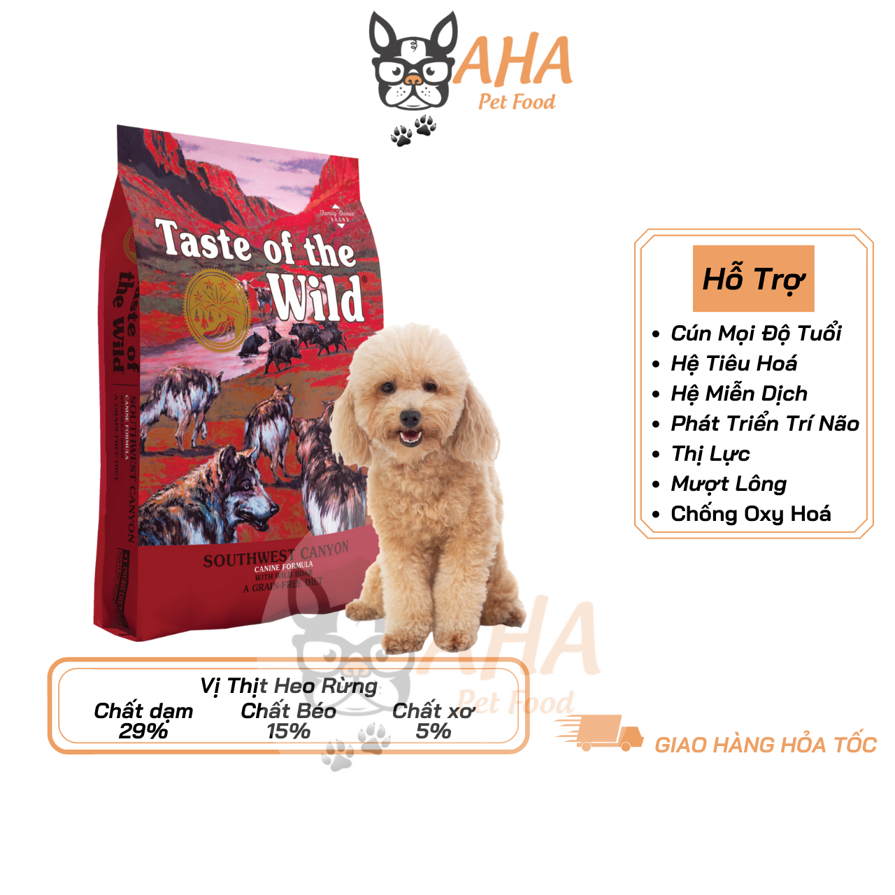 Thức Ăn Cho Chó Poodle - Taste Of The Wild - Heo Rừng Trái Cây Rau Củ Quả Da Lông Bóng Mượt Hệ Miễn Dịch & Hệ Tiêu Hoá Khoẻ Mạnh Men Vi Sinh Đường Ruột - ahapetfood
