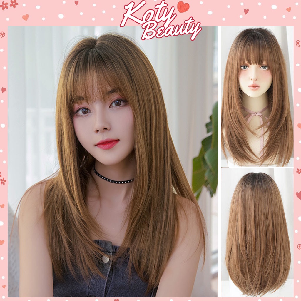 Tóc giả nguyên đầu ❤️koty beauty❤️ tóc giả nữ cả đầu thẳng tỉa sole tg33