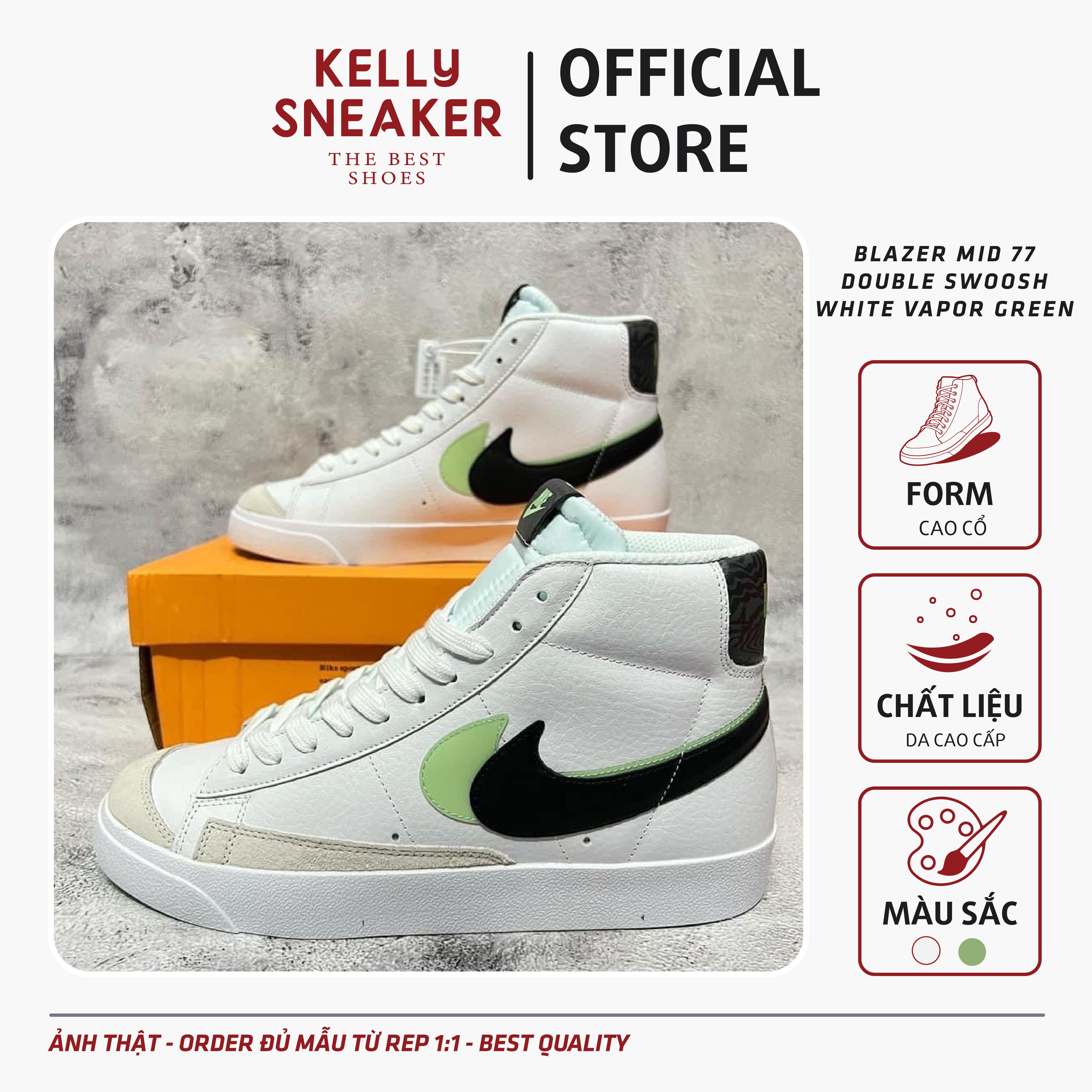 Giày Thể Thao Sneaker Blazer Mid 77 Double Swoosh "White Vapor Green"
