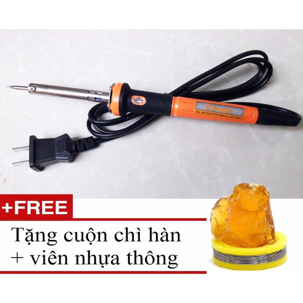 Mỏ hàn chì đầu nhọn 30w asaki ak-9030 + tặng cuộc chì hàn và viên nhựa thông