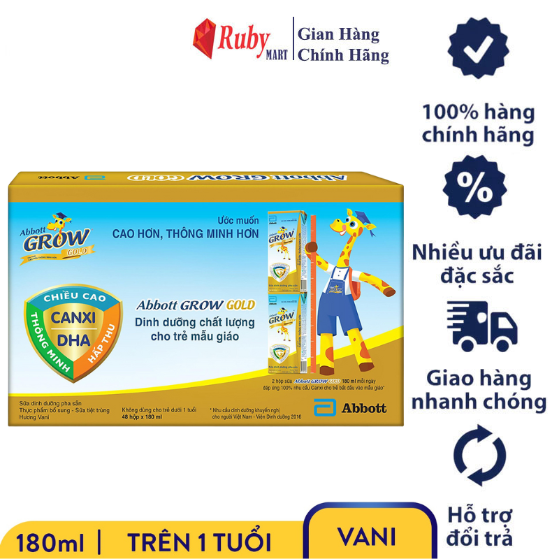 Sữa bột pha sẵn huơu cao cổ abbott grow gold vani thùng 48 hộp 180ml