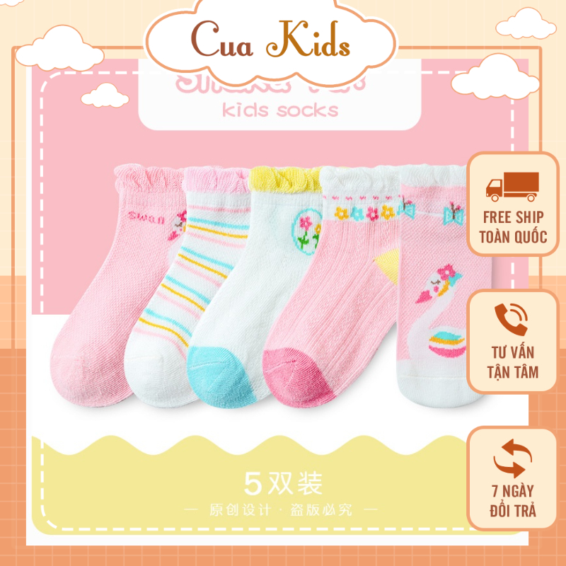 Set 5 Đôi Tất/Vớ Trẻ Em Từ 1-3 Tuổi Màu Hồng Siêu Cưng Cho Bé Gái