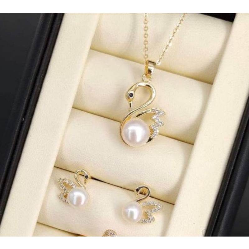 Bộ trang sức bạc s925 hình thiên nga đính ngọc trai 8ly - ngọc trai trường thịnh