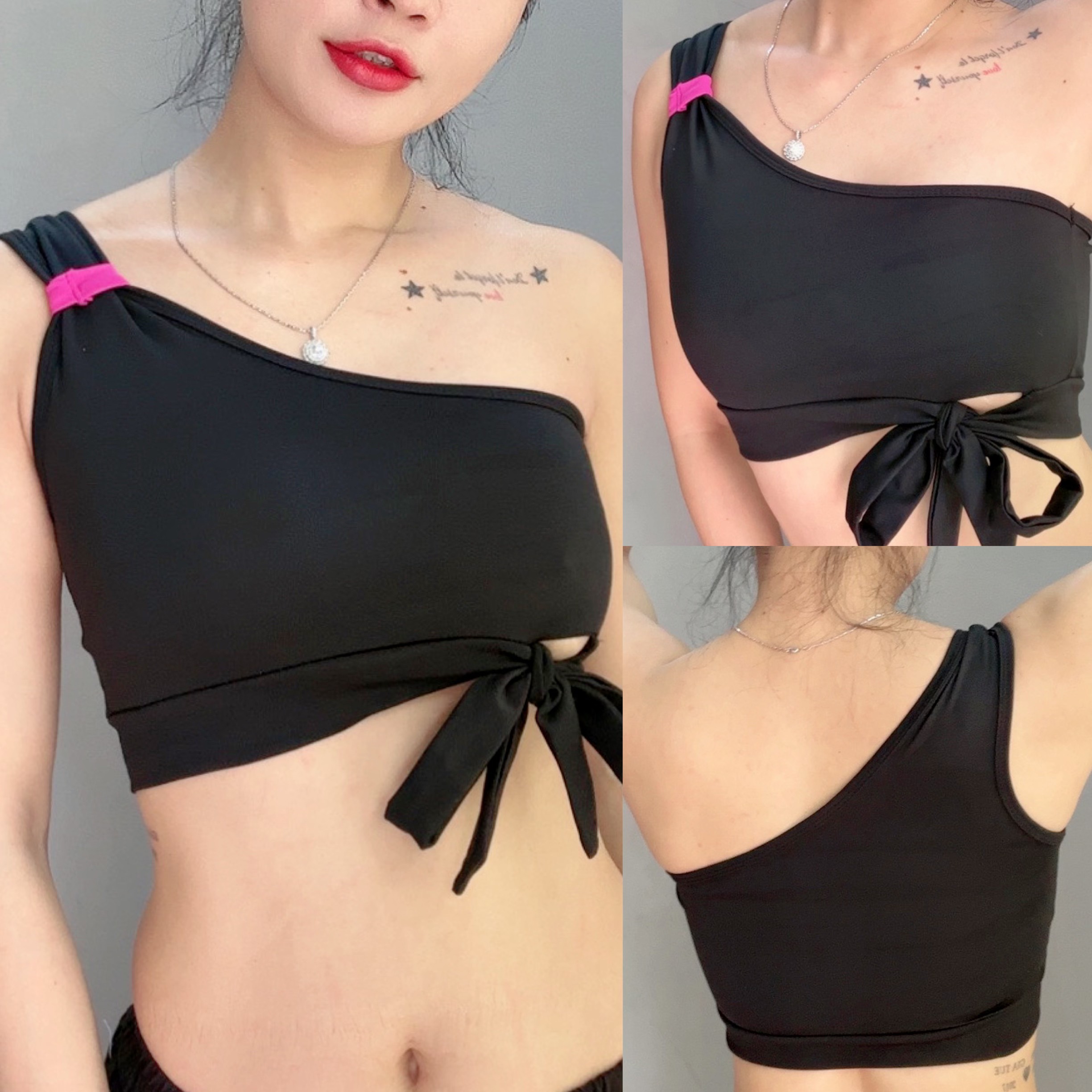 Áo bra áo tập thể thao nữ lệch vai phối nơ nhiều màu cao cấp gym yoga aerobic