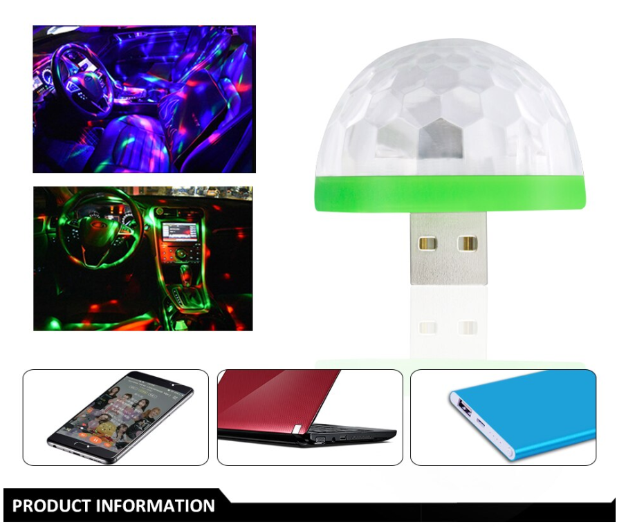 Đèn led xoay USB cảm ứng theo nhạc-Tặng kèm 3 Jack chuyển đổi Android, Type-C, Lightning(Apple)