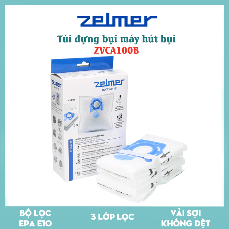 Túi lọc bụi dạng sợi Zelmer ZVCA100B cho máy hút bụi, hộp 4 túi và 1 miếng lọc