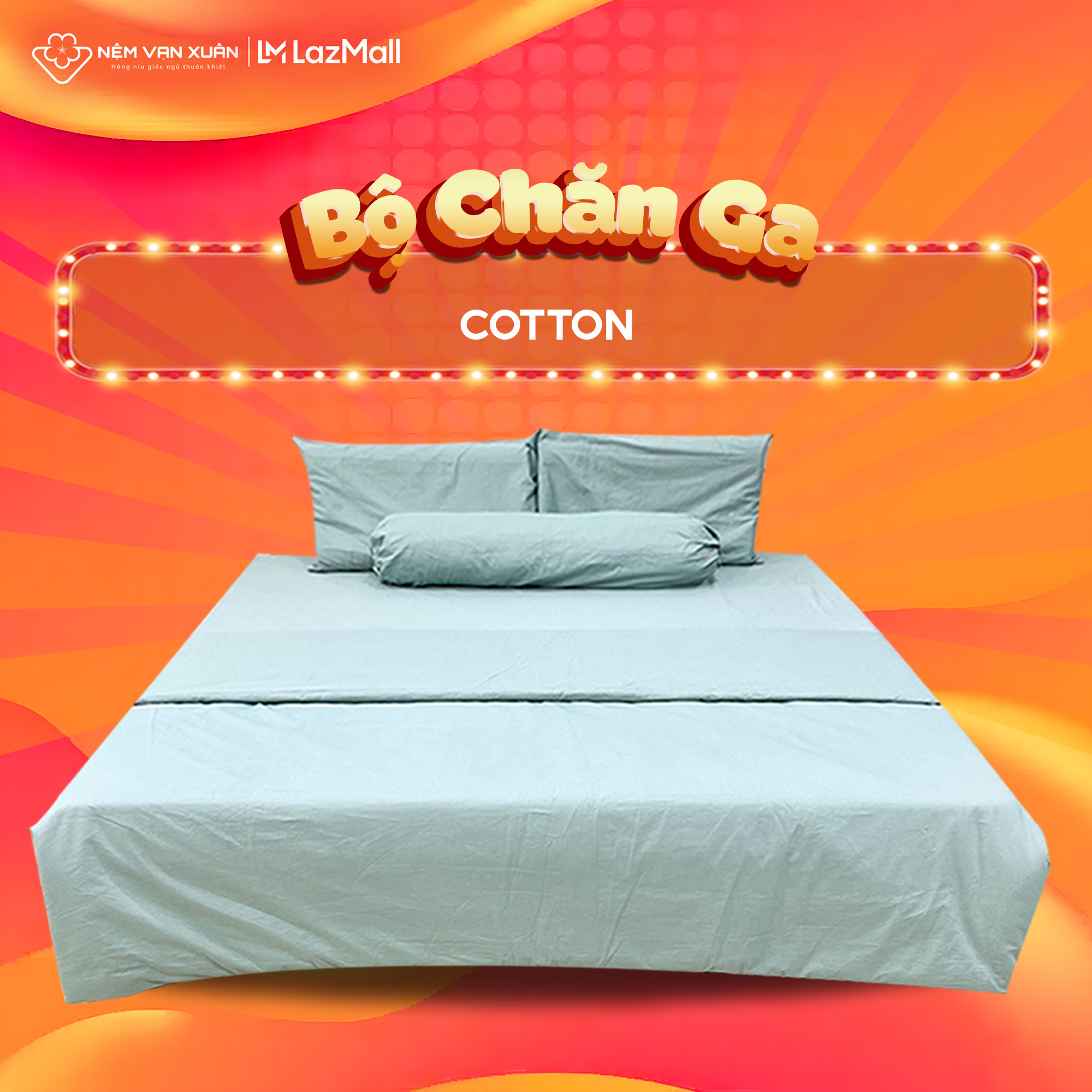 Bộ chăn ga cao cấp vạn xuân 100% cotton thoáng mát thiết kế đơn giản sang trọng xanh ngọc