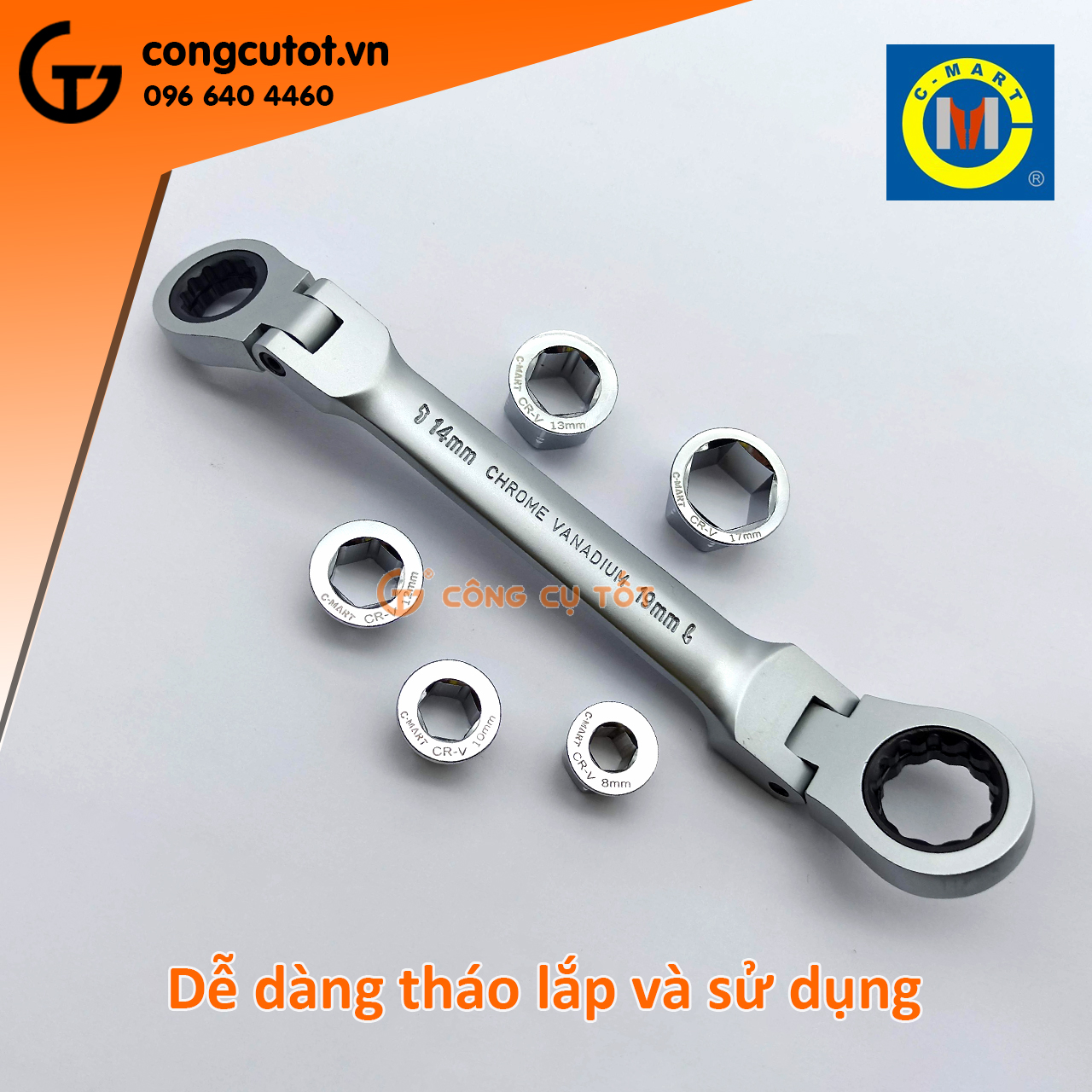 Bộ cờ lê lắc léo tự động 2 đầu vòng C-mart T0011-B 8-19mm